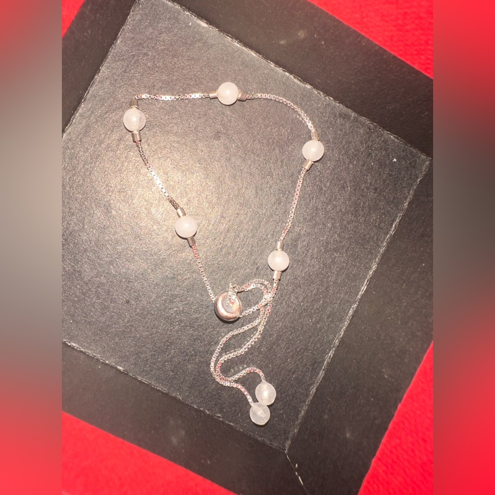 Sterling Silver 925 Quartz Beads Adjustable Bracelet